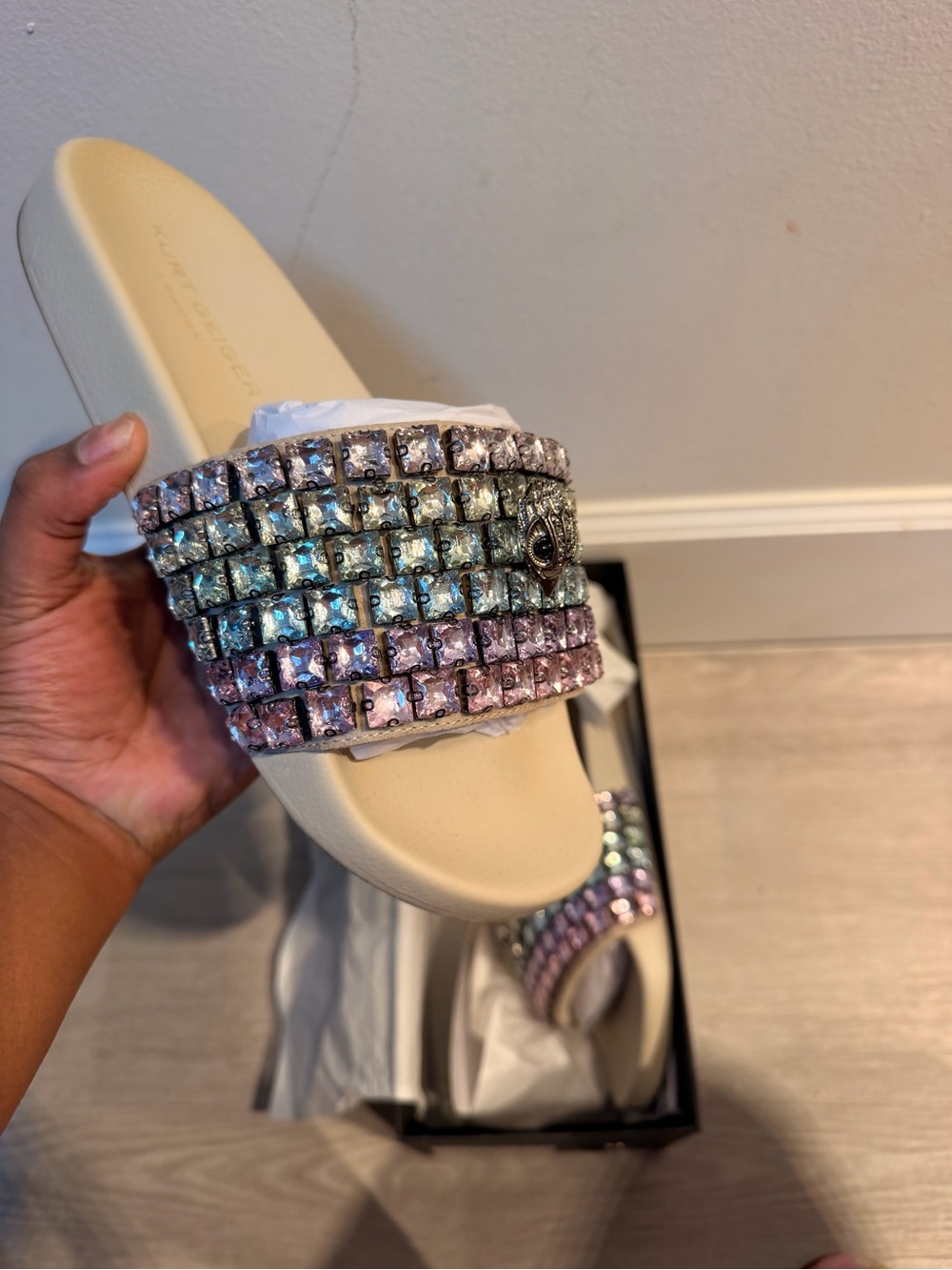 Kurt Geiger Crystal Embellished Slide Sandal - Iridescent Pastel - Picture 2 of 5